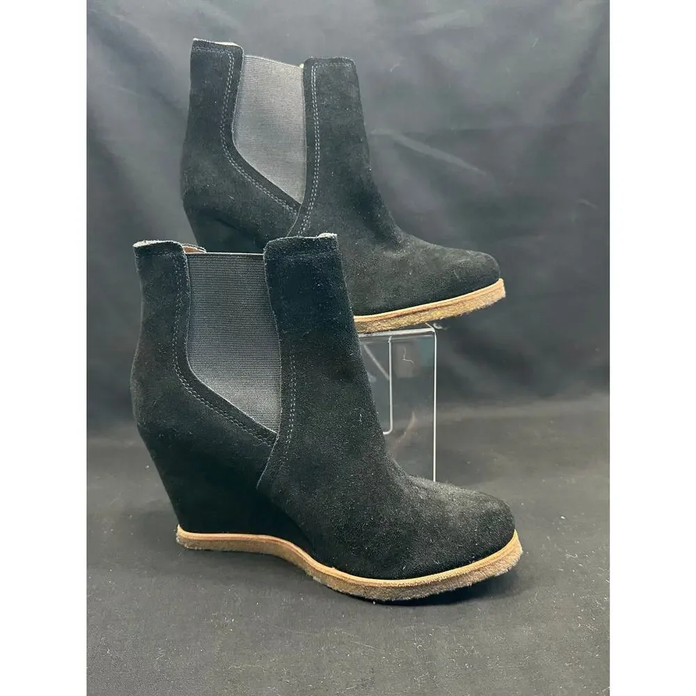 Splendid Women's Black Suede Wedge Pull-On Booties SZ 7.5 Casual Dark Academia